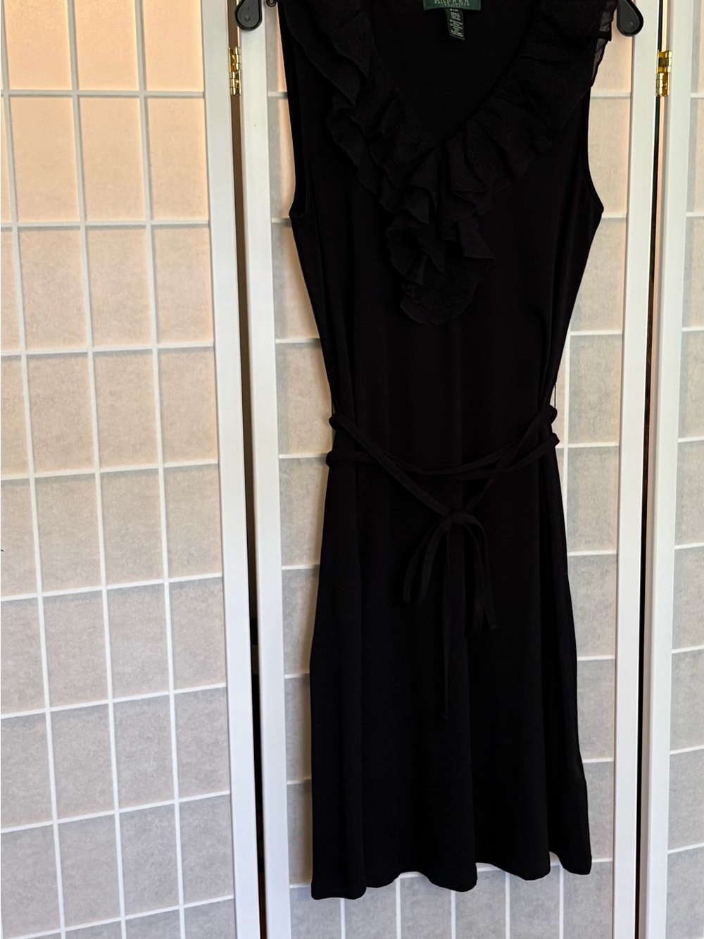 Ralph Lauren Black Ruffle-Front Tie-Waist Midi Dress